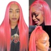 LZGYE Pink Lace Front Wig Human Hair 13x4 Hd Lace Pink Straight Wigs Human Hair Transparent Lace With Baby Hair Colored Closure Human Hair Wigs for Women 150% Density 20inch