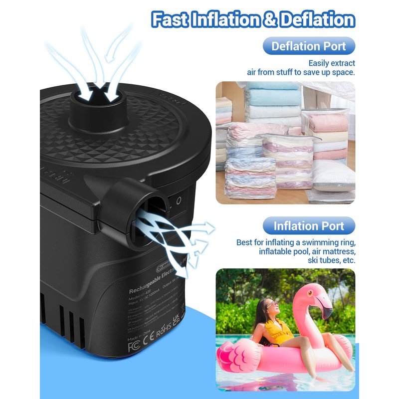 Dr.meter Air Pump for Inflatables, Rechargeable 4000mAh Battery Air Mattress