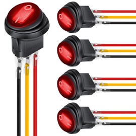 Nilight 5Pcs Waterproof Round Rocker Toggle Red LED Switch 12V 20A 3 Pin ON Off SPST for Car Truck Boat Marine Automotive RV with Locked Terminal Wires
