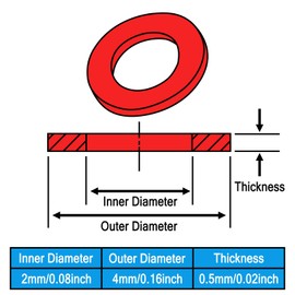 M2 x 4mm x 0.5mm Fiber Motherboard Insulating Washers, Fiber Red Paper Washer Gaskets,Flat for Screw Insulation,500pcs(Red)
