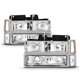 AKKON - Fits 94-98 C/K 1500 2500 3500 Tahoe Suburban Pickup Chrome Headlights +Corner + Bumper Signal Lamp + LED Tail Light Pair