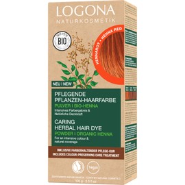 LOGONA Naturkosmetik Nourishing vegetable hair colour, vegan hair colour powder with organic henna for intense colour and shine, plant hair colour in henna red (red), 1 x 100 g