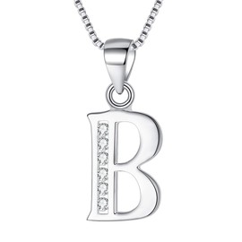 Clearine 925 Sterling Silver Initial Necklace CZ 26 Letters B Alphabet Charm Pendant Jewellery Gifts for Women Mom Girlfriend Girls Teen Anniversary Birthday Mothers Day Christmas Valentines