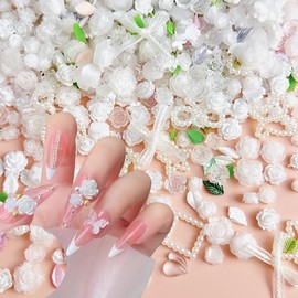 3D Flower Nail Charms White Camellia Nail Art Charms Cute Spring Flower Nail Charms for Acrylic Nails White Flower Charms for Nails Designs Nail Art Supplies for Women Nail Art Accessories