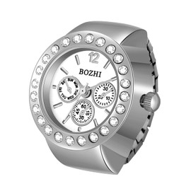 JewelryWe Men Women Finger Watch: Simple Round Dial Stretchy Elastic Band Quartz Ring Watches for Valentines Day Mothers Day