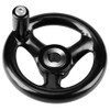 Black Round 3 Spoke Hand Wheel with Rotary Handle for