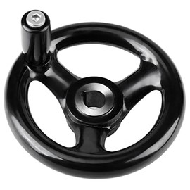 Black Round 3 Spoke Hand Wheel with Rotary Handle for Lathe Milling Machine, Diameter Round Steel Hand Wheel for Lathe Milling, 12 x 100 mm, Default