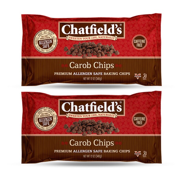 Chatfield’s All Natural Carob Chips 12-oz Pouch (2 Pack) - Premium Quality, Caffeine-Free, Gluten-Free, Vegan, Kosher, Non-GMO Verified - Perfect for Baking Cookies, Muffins, Brownies, Smoothies, Shakes and More