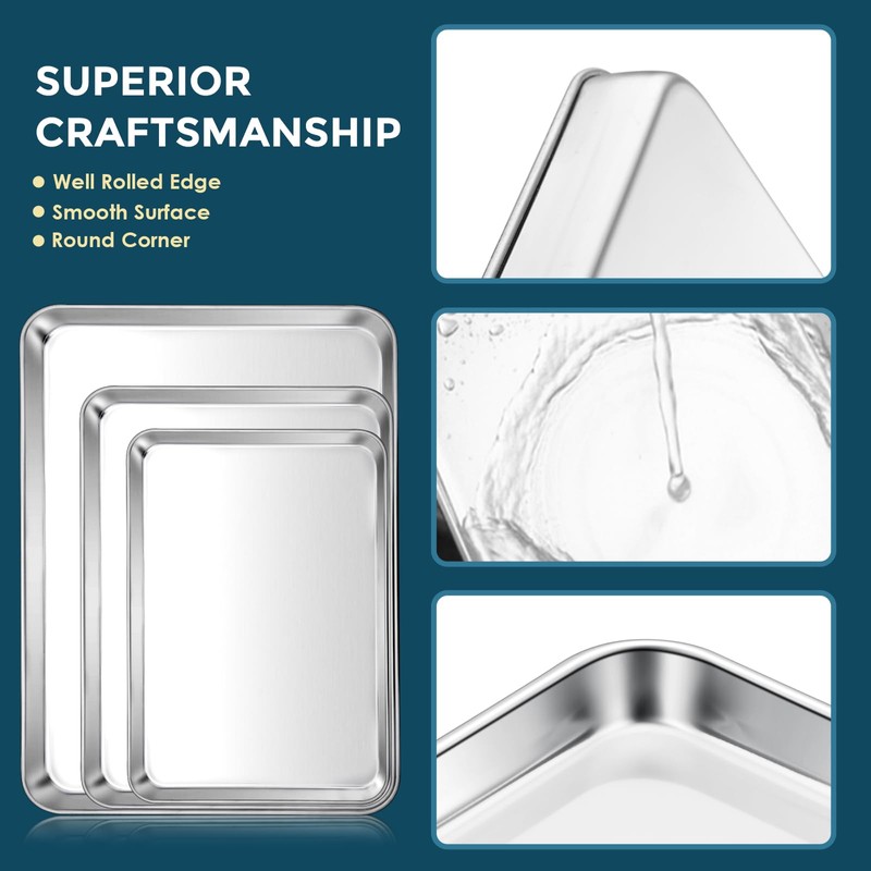 E-far Stainless Steel Baking Sheet Set of 3, 12.4”/10.5” /9.4”
