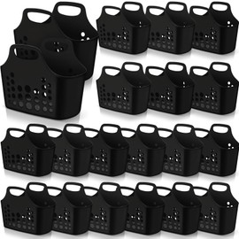 20 Pack Plastic Baskets with Handles Portable Shower Caddy Storage Baskets Reusable Caddy tote Organizer Bin for Bathroom Dorm Communal Showers Kitchen, 10.6" x 6" x 10" (Black)