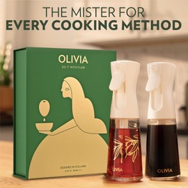 FLAIROSOL OLIVIA Oil Sprayer for Cooking, 2 Pack 200ML Glass Olive Oil Sprayer, Continuous Cooking Spray Dispenser with Portion Control for Kitchen Air Fryer, Salad, BBQ, White