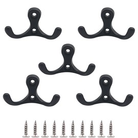Hoshen 5-Piece Wall-Mounted Double-Fork Coat Hook, Zinc Alloy Double-Purpose Hook (Including 10 Screws), Suitable for European-Style Indoor and Outdoor Retro Home Decoration - Black