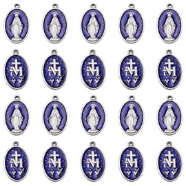 10Pcs Alloy Oval Blue Enamel Large Miraculous Medal Charm Catholic Jesus Our Lady Charms Crucifix Pendants For DIY Men Women Jewelry Necklace Bracelets Making