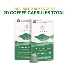 G GRANA Coffee Pods, Compatible with Nespresso OriginalLine, 20 Pack, Medium Roast, USDA Organic 100% Arabica Single Source Specialty-Coffee, Compostable Single Serve Capsules, San Marcos