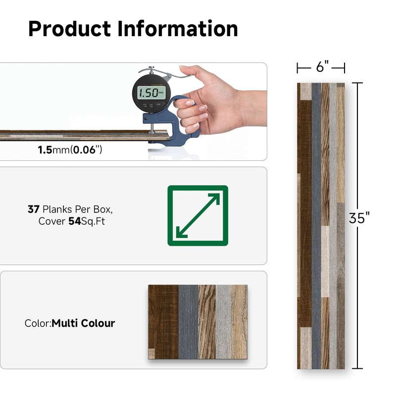GreenFullHouse Peel and Stick Flooring, 37-Pack Vinyl Plank Flooring
