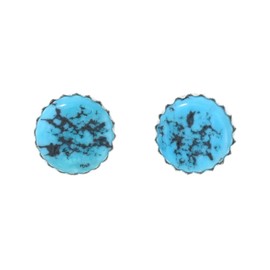 Navajo Blue Turquoise Silver Stud Earrings 10mm Sterling Post Unisex Design 0876