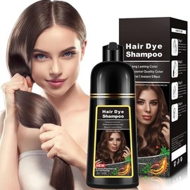 Champú Tinte Castaño Natural 500ml, 3-IN-1 Champú Tinte para Cubrir las Canas, Cabello Castaño Nutre & Oscurece para Hombres Mujeres en 10-15 mins (Ch