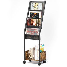 Homeiju Vinyl Record Storage, Record Holder with 4 Tier Vinyl Holder Display Shelf Holds Up to 100 Records, Movable Vinyl Storage Organizer Rack, Record Cabinet for Magazines, Books, CDs