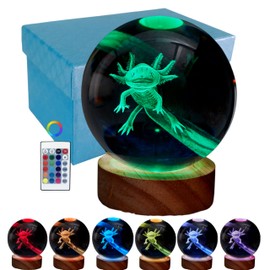 DIGFPWT Axolotl Crystal Ball Night Light, 3.15 Inch 3D Axolotl Crystal Lamp with LED Wooden Base, 16 Colors Change with Remote Control, Gift Box Packing, Gifts Ideas for Friends (Axolotl B)