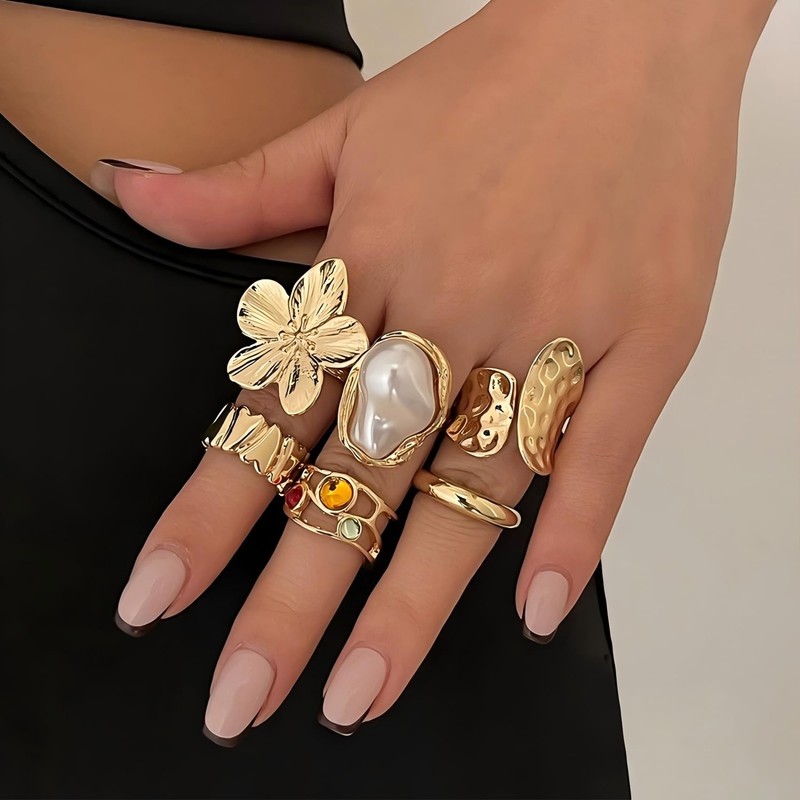 Chunky Gold Stackable Rings for Women Non Tarnish Adjustable Stacking