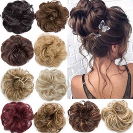 Messy Hair Bun Hair Scrunchies Extensions Curly Wavy Hairpiece Synthetic Chignon for Women Updo Ponytail Bun Extension Dark Blonde