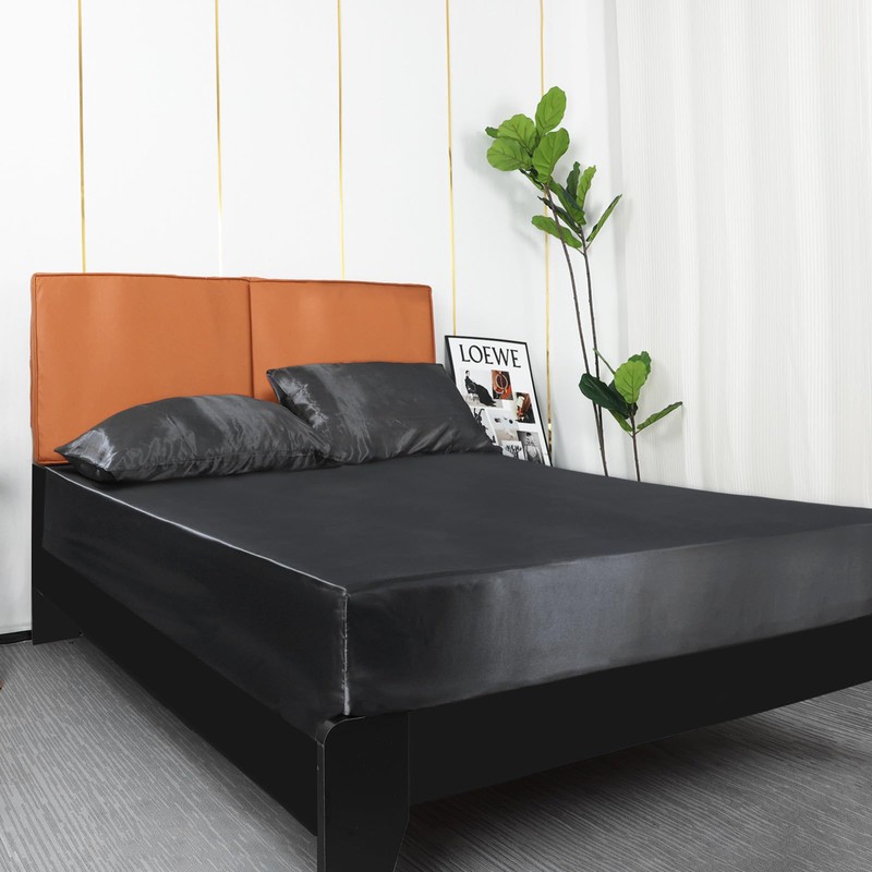 Lirex Satin Fitted Sheet, Luxurious Silky Smooth Polyester Bedding Soft