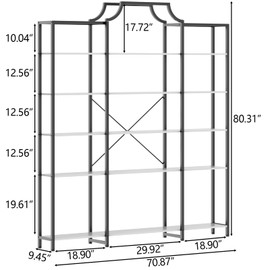 Auromie Triple Wide 5-Tier Bookshelf, 70.87" L x 79.13" H Extra Large Bookcase, Tall Open Etagere Display Shelf with Metal Frame, Freestanding Modern Storage Shelves for Home Office, Black&White