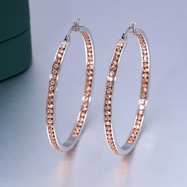 CiNily Stainless Steel Hoop Earrings for Women Ladies Champagne Cubic Zirconia Large Big Hoop Earrings Hypoallergenic for Sensitive Ears
