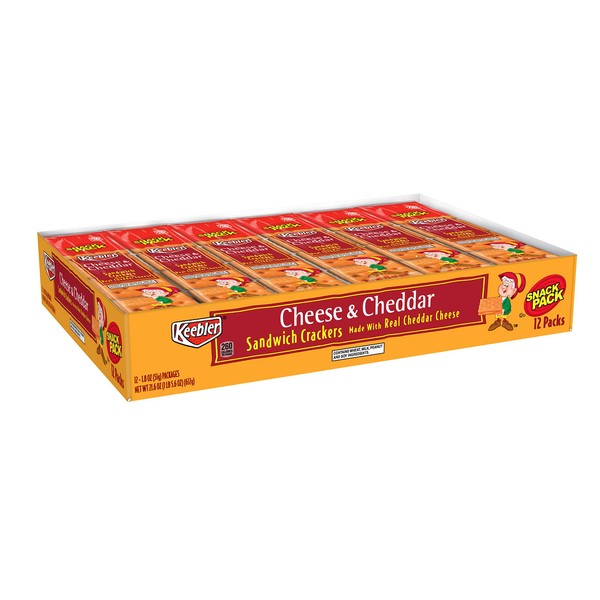 Keebler Cheese and Cheddar Sandwich Crackers, Single Serve, 1.8 oz Packages (12 Count)