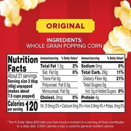 Orville Redenbacher’S Original Gourmet White Popcorn Kernels, 30 Ounce Pack of 6