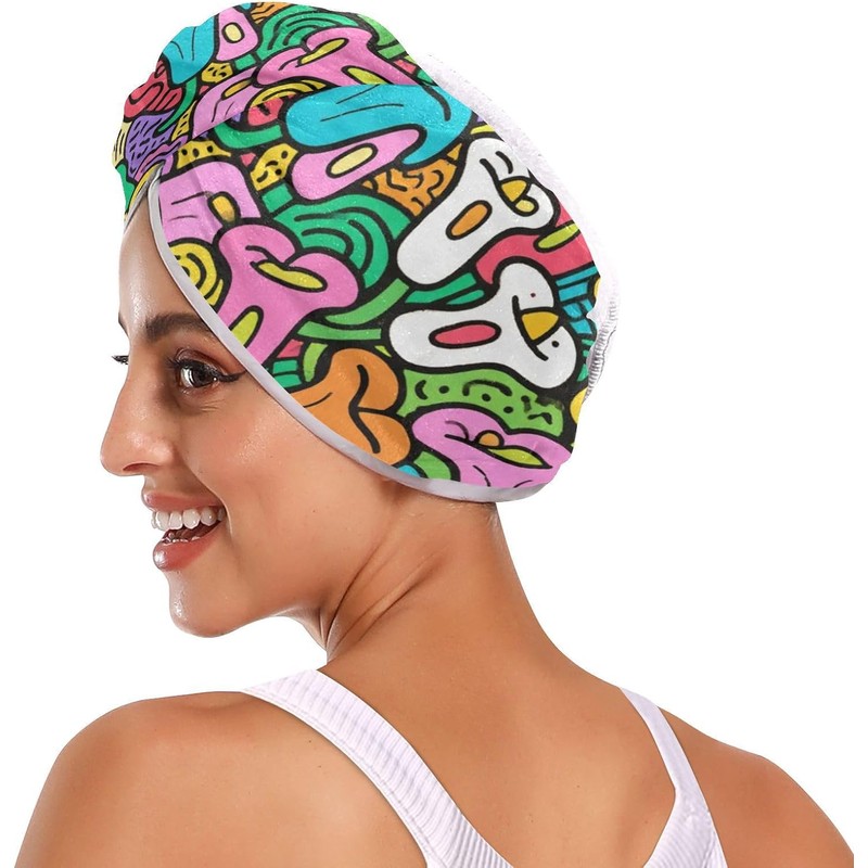 Doodle Flowers - Toallas de secado de cabello con botón