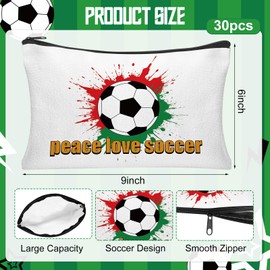 HSDSH 30Pcs Soccer Makeup Bag Soccer Gifts for Women Canvas Cosmetic Bags with Zipper Travel Toiletry Pouch Accessories for Women Football Lover Players Team Gifts