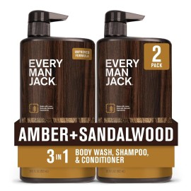 Every Man Jack Men 3in1 Shampoo Conditioner Body Wash Gel Sandalwood 29oz 2-Pack