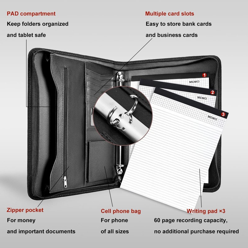Leathario Portfolio Binder, Includes 10 Sheet Protectors and 3 Notepads,