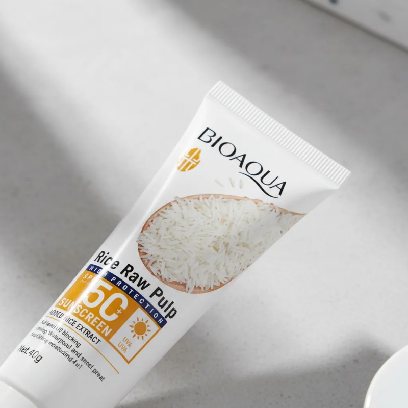 Kit Bioaqua Rice Raw Pulp Crema Facial Protector Solar Spf