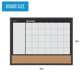 MasterVision 3-in-1 Calendar Planner Board, Black Frame, 18 x 24 Inches (MX04511161)