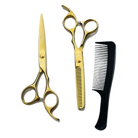 Glamified Glam Golden Hairdressing Scissors Set Professional - Hair Scissors Set (Hair Cutting Scissors&Thinning Scissors) 6.5" Hairdressing Scissors for Hairdresser/Beginner Hairdresser Set