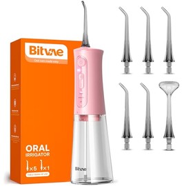 Bitvae Irrigador Bucal Inalámbrico, púas de limpieza de dientes de agua portátil de 260 ml, 3 modos de limpieza, 6 puntas de chorro, IPX7 impermeable,