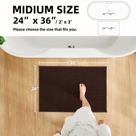 Bathroom Rugs Non Slip Washable, Super Absorbent Thin Bath Mat for Bathroom Quick Dry Low Pile Bathroom Rug, Brown 24"x36"