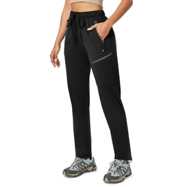 Ewedoos Hiking Pants Women with Zipper Pockets Lightweight Water Resistant Cargo Pants Quick Dry UPF 50+ Travel Camping Black