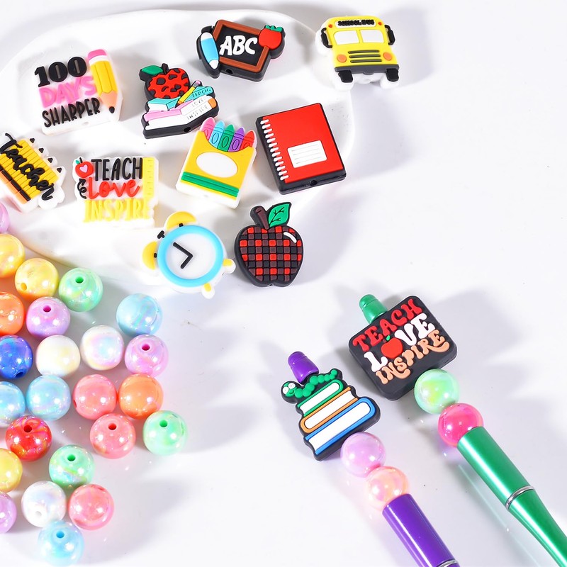 School Theme 16mm Acrylic Beads for Pens 52PCs & Silicone