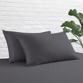 King Size Pillow Protector Set of 2, 100% Egyptian Cotton Pillow Cases with Zipper 400 Thread Count Sateen Weave Cotton Dark Grey Pillow Protector Queen King Pillow Covers for Home/Hotel