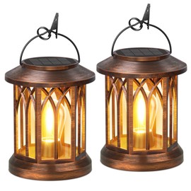 WdtPro Solar Lanterns Outdoor Hanging 2 Pack, Upgraded Bright Solar Lantern Lights Outdoor Waterproof, Solar Powered Lantern Over 12Hrs Hanging Lights for Outside Garden Yard Patio Decor (Copper)
