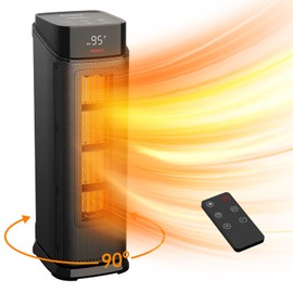 BREEZOME Space Heater Indoor, 1500W PTC Portable Electric Heaters for Home with Thermostat & 90° Oscillating, 24H Timer, Quiet Safety Ceramic Tower Heater with Remote for Bedroom Office