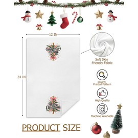 FISWAFY Pink and Green Christmas Kitchen Towels, Glitter Coquette Bow Xmas Tree Dish Tea Towels, Preppy Girly Christmas Decorative Hand Towel for Kitchen Bathroom Decor, 16x24 Inch