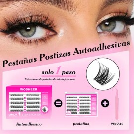 Wosheer Pestañas Adhesivas Con Cinta Autoadhesiva Diy Extensión De Pestañas Sin Pegamento 10-16mm longitud mixta curva D Pestañas Natural Effect Adecu