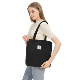 Corduroy Bag Women's Shoulder Bag Tote Bag Corduroy Women's Shopper Handbag Shoulder Bags Work Office Travel Shopping School Everyday, black