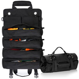 ANZOBEN Tool Roll Bag, Large Capacity, Foldable, Canvas, Tool Bag, Tool Bag, Heavy Duty, 900D Oxford Fabric, Carpenters, Storage, Waterproof, 13.8 x 11.0 x 2.0 inches (35 x 28 x 5 cm), Black