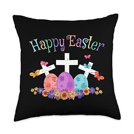 Rabbit Egg Jesus Happy Easter Sunday Resurrection Happy Easter Jesus Resurrection Sunday Egg Rabbit Holiday Throw Pillow, 18x18, Multicolor