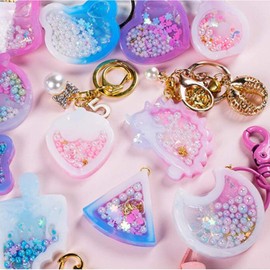 Larcenciel 15pcs Resin Casting Shaker Molds Set, 10pcs Epoxy Quicksand Silicone Molds with 5pcs PVC Sheets, Resin Shaker Mold for Pendant Jewelry Keychain Decoration Craft Making DIY